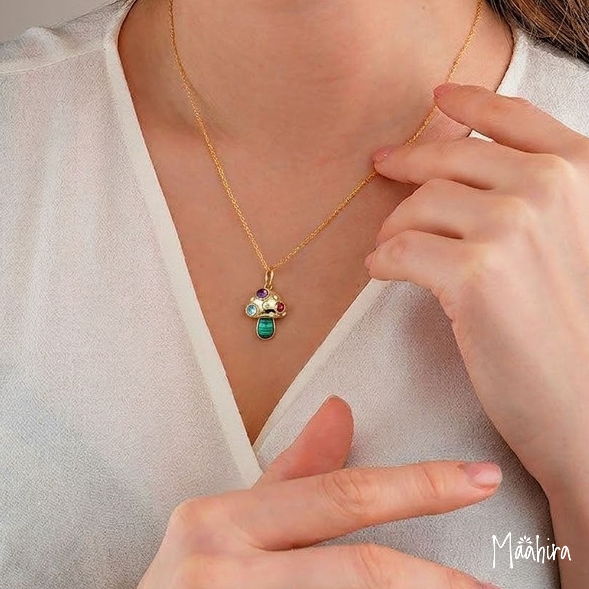 Diamond & Multicolor Mushroom Pendant 20x14mm