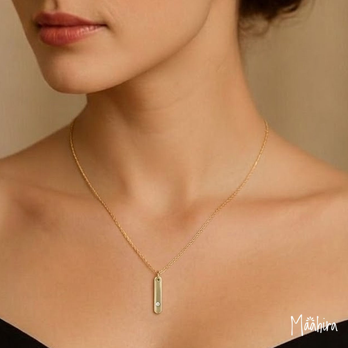 Diamond Solid Gold Bar Pendant (5x28mm)