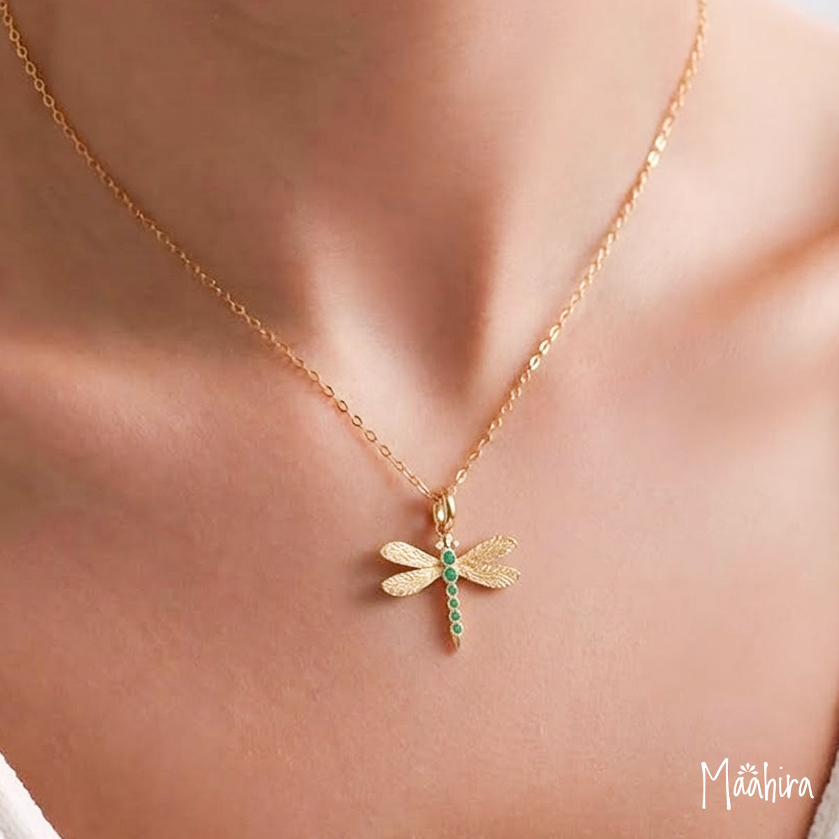 Emerald Textured Finish Dragonfly Pendant 23x26mm