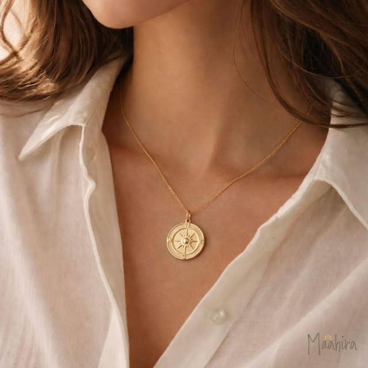 Gold Compass Pendant 22mm