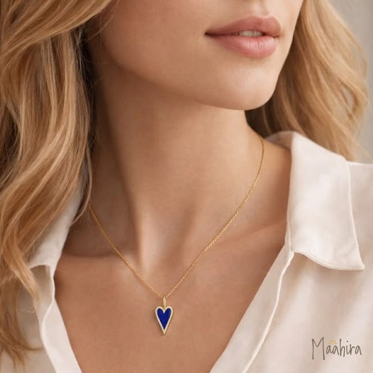 Lapis Diamond Heart Pendant 15mm