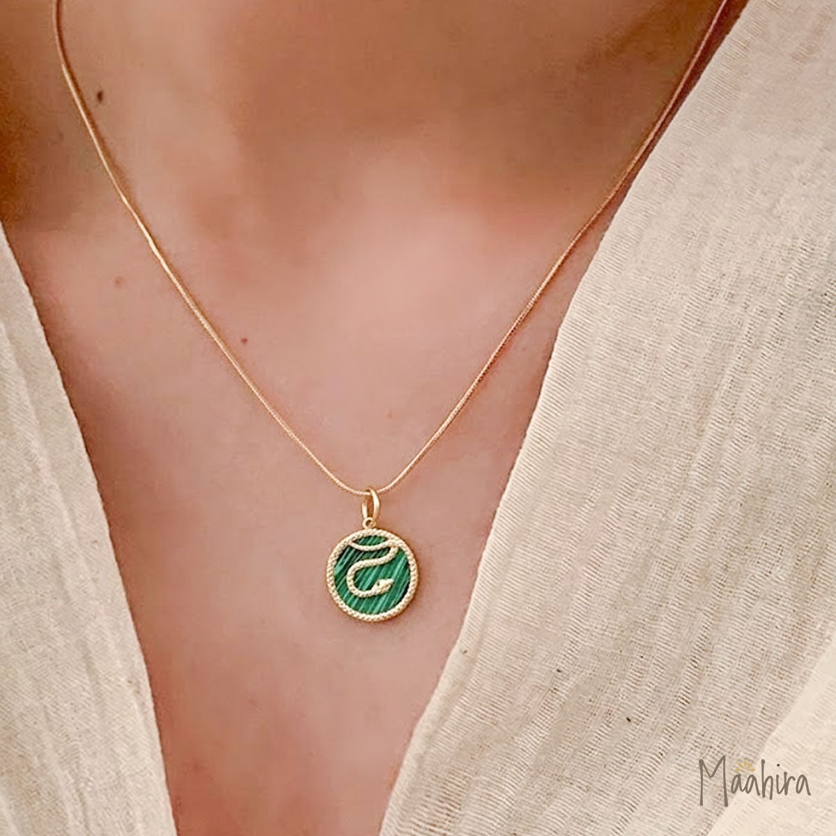 Malachite & Tsavorite Snake Pendant 20mm