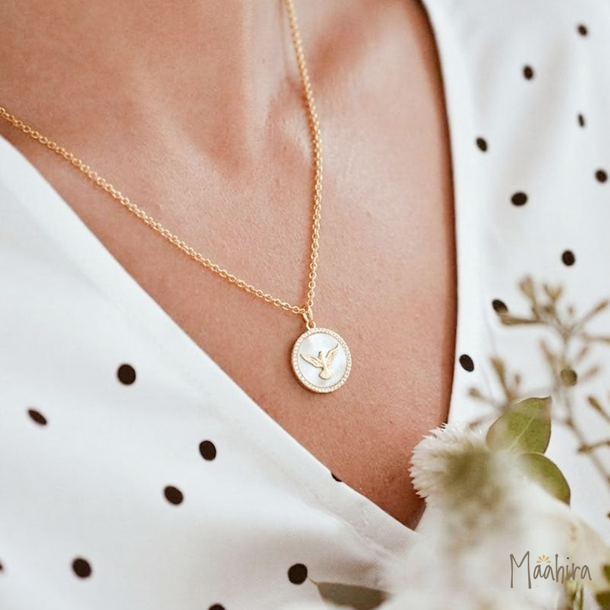 Mother of Pearl Diamond Eagle Pendant 20mm