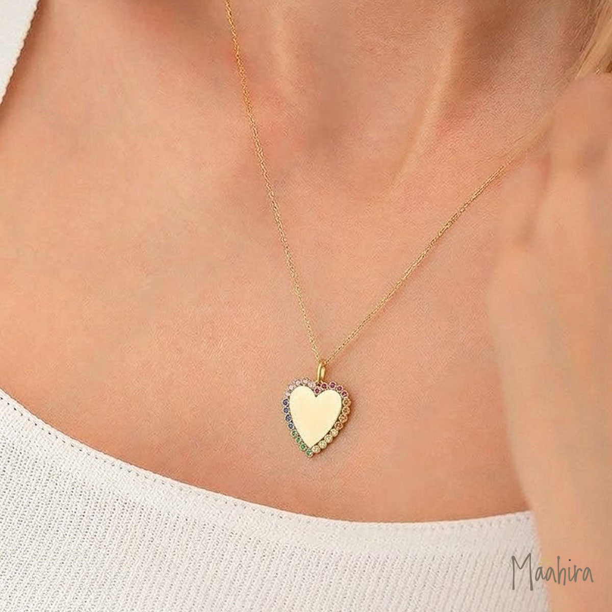 Multicolor Sapphire Border Heart Pendant 20mm