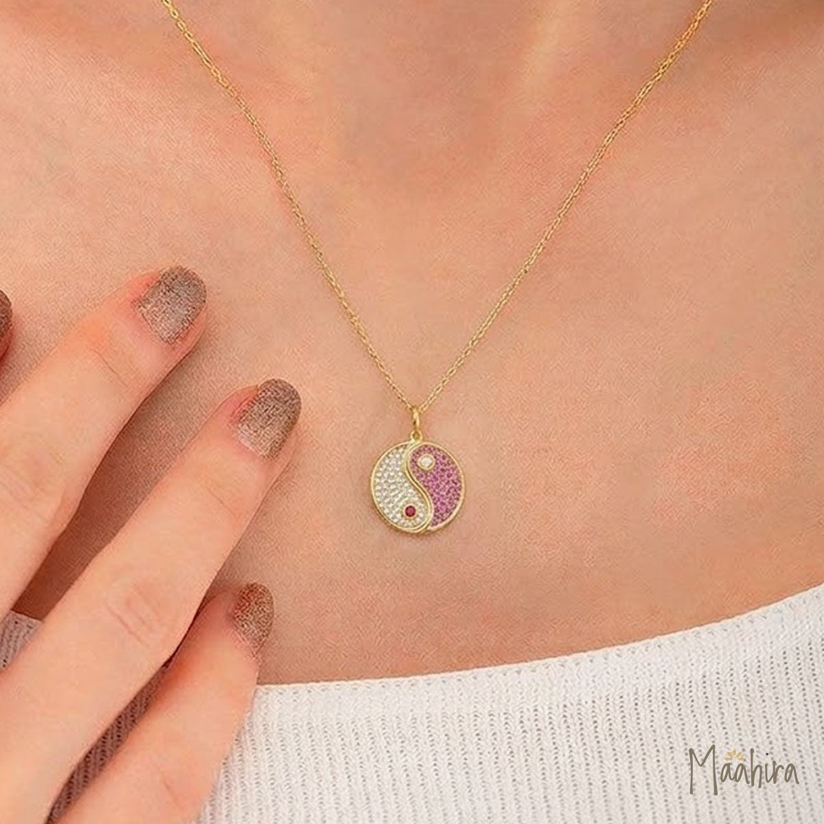 Pink Sapphire & Diamond Ying Yang Pendant