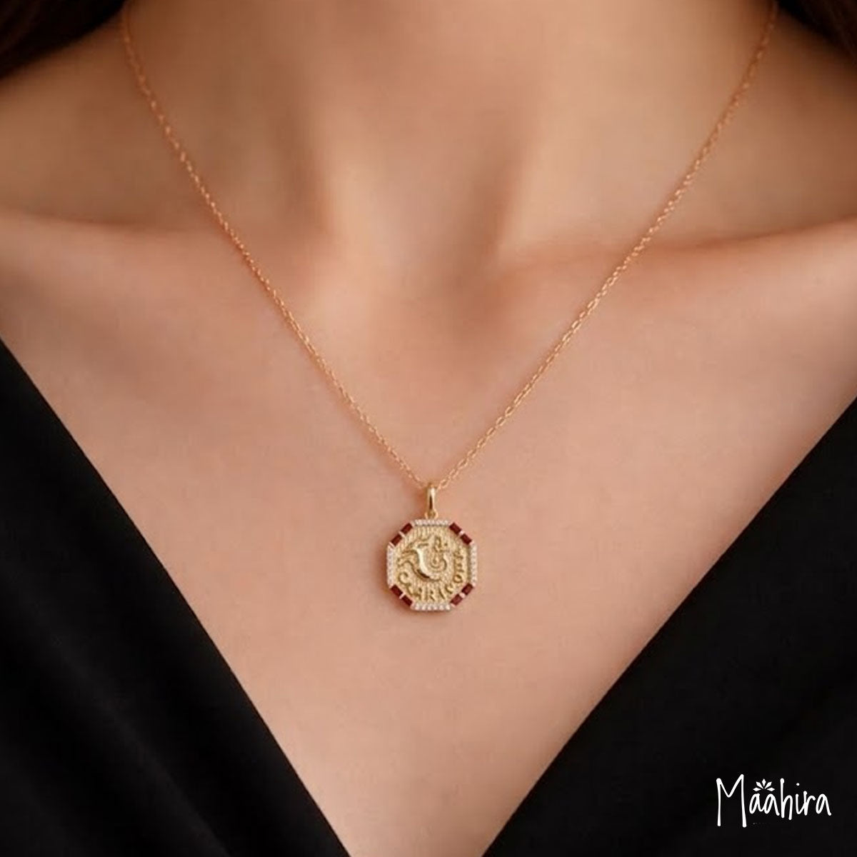 Diamond & Garnet Baguette Zodiac Capricon Pendant
