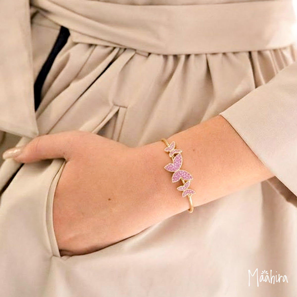 Pink Sapphire Butterfly Bangle