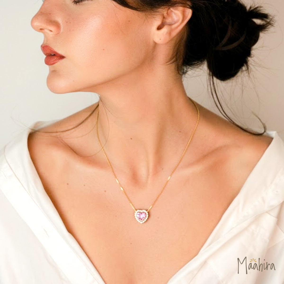 Pink Sapphire Heart Necklace