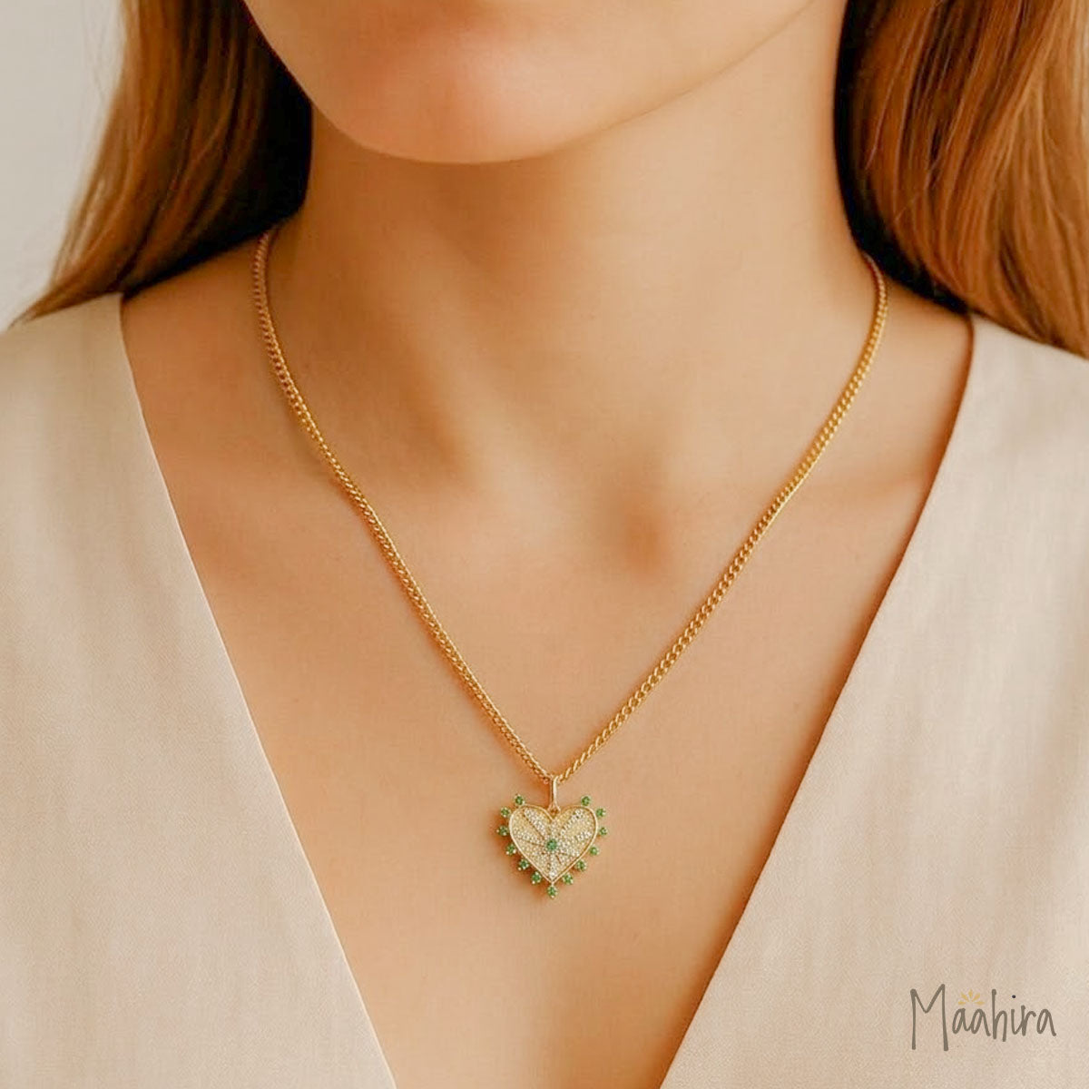Tsavorite & Diamond Heart Pendant 20x16.5mm