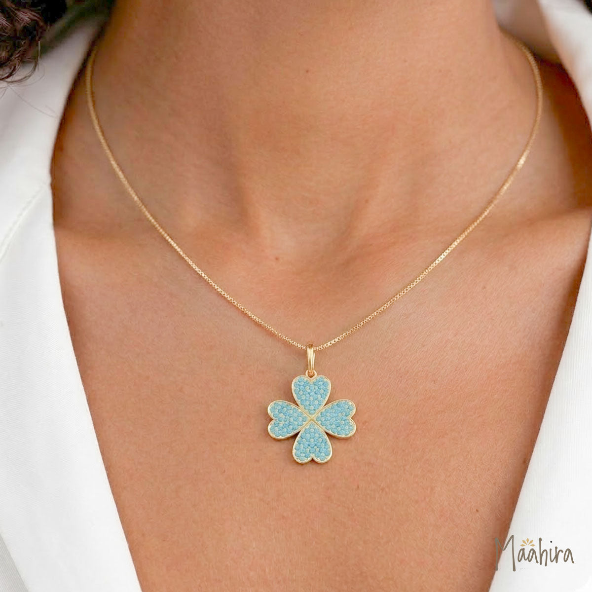 Turquoise Four Leaf Clover Pendant 23mm