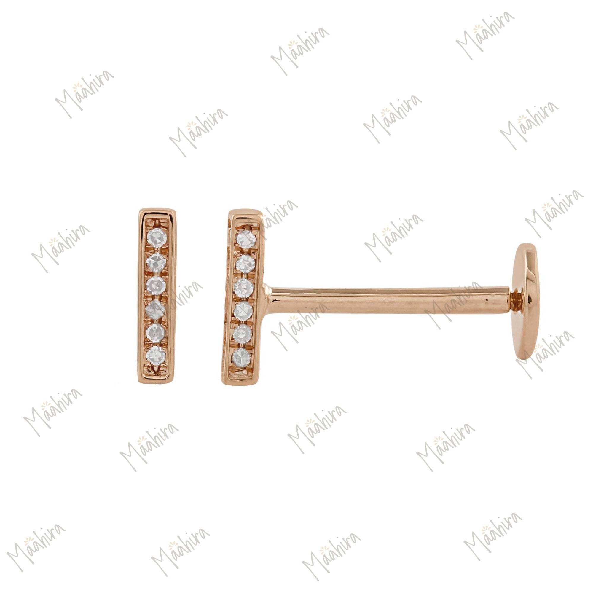 3D Diamond Bar Ear Studs