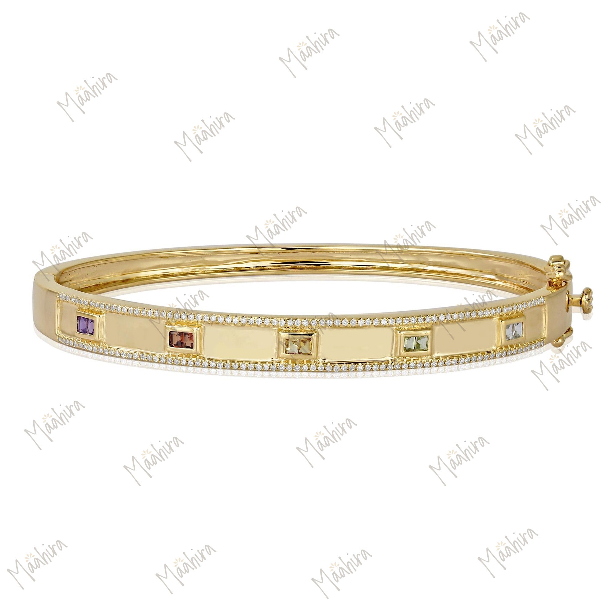 Multi Color and Diamond Bangle in 14K yellow gold