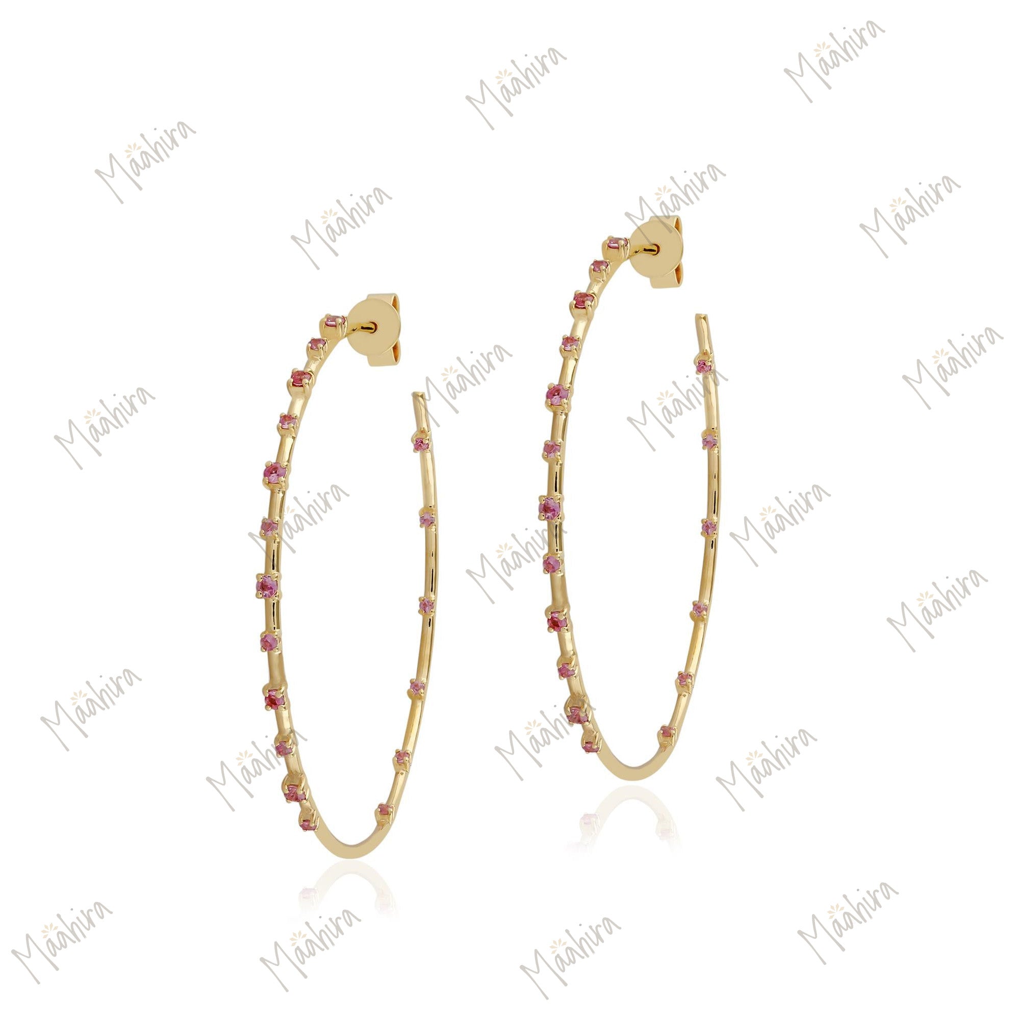 Pink Sapphire Gold Hoops