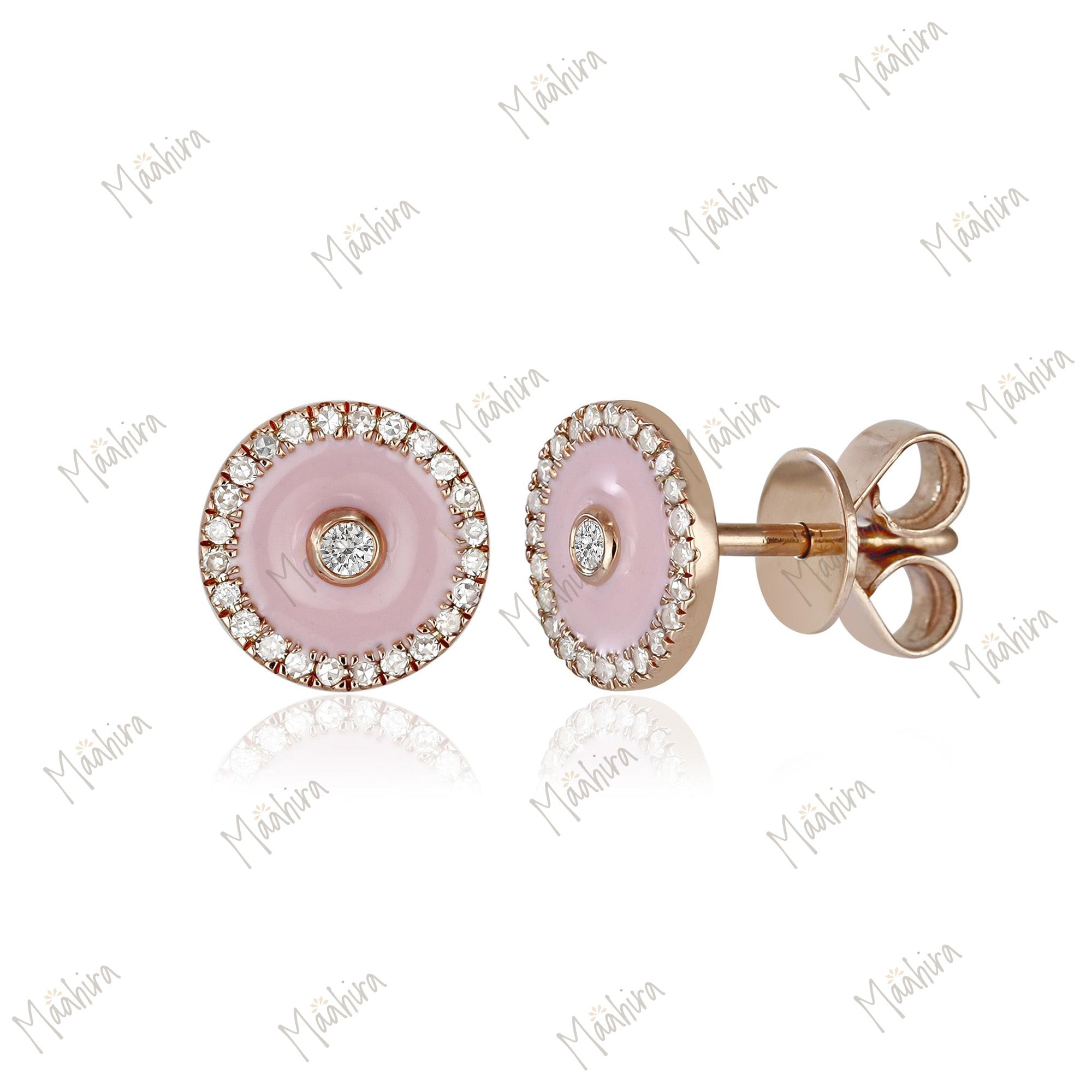Diamond Earrings With Black Enamel
