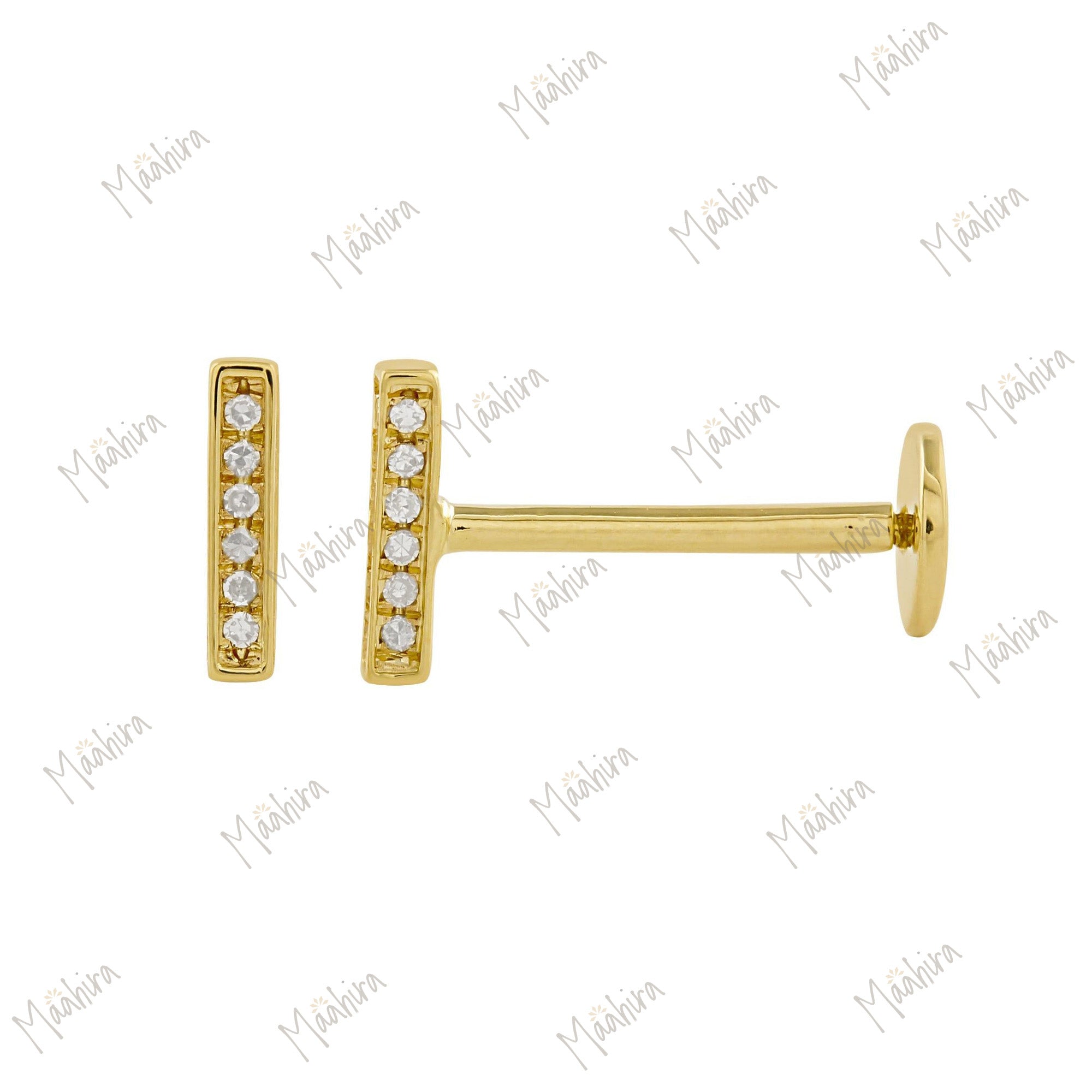 3D Diamond Bar Ear Studs