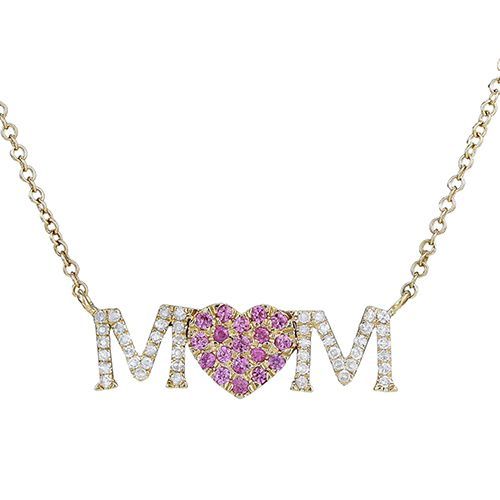Diamond & Ruby Mom Word Necklace