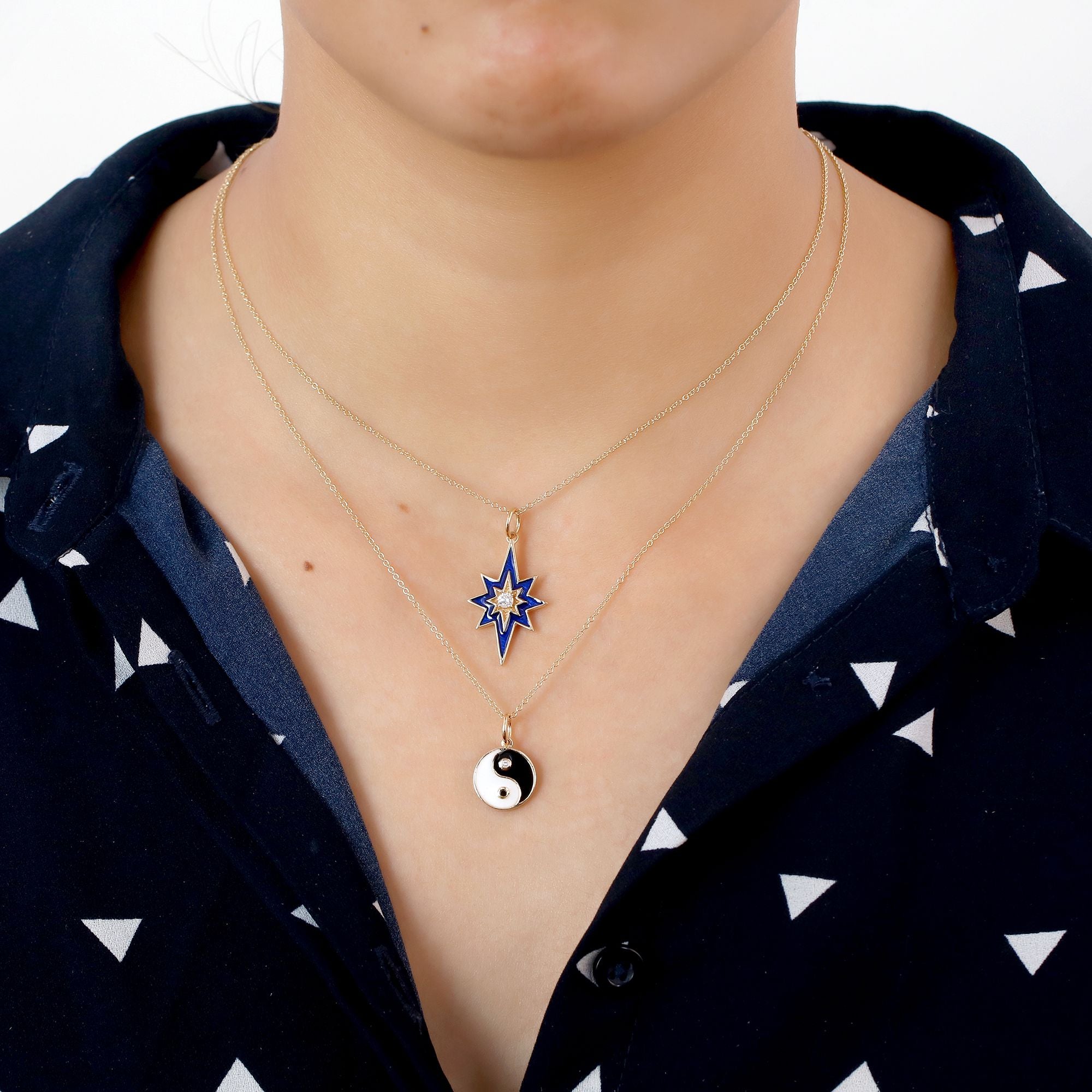 Diamond & Blue Enamel Star Pendant 16x27mm