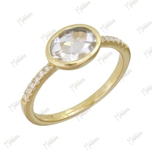 Diamond Oval Shape White Topaz Ring 6