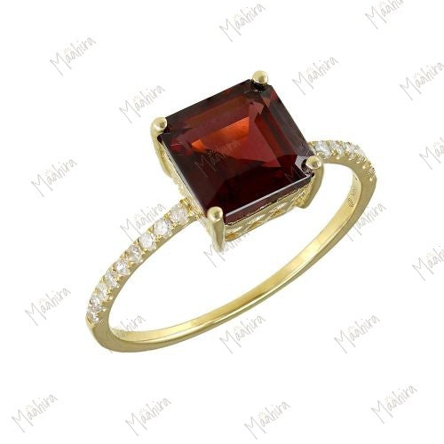 Diamond Square Rhodolite Ring 7