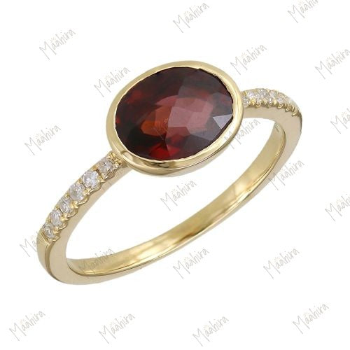 Diamond Oval Shape Red Garnet Ring