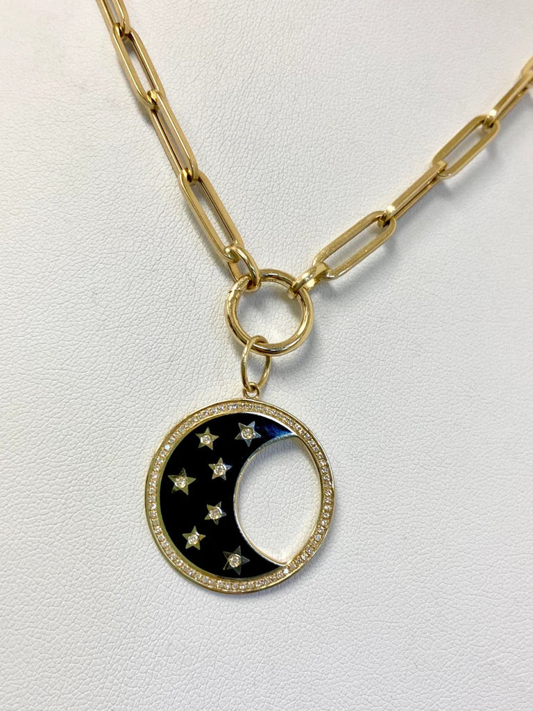 round gold clasp with moon charm 